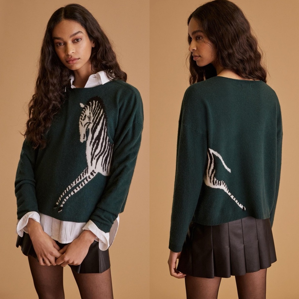 Anthropologie Green Zebra Sweater
